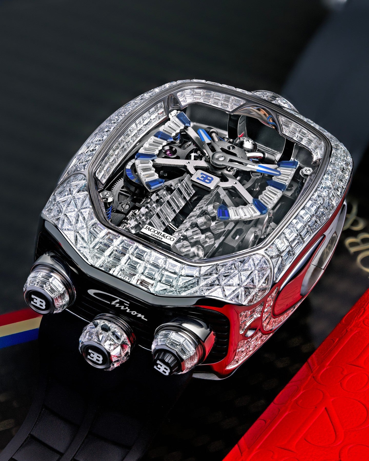 Limited Edition Jacob & Co. Bugatti Chiron Tourbillon Baguette watch (G00)