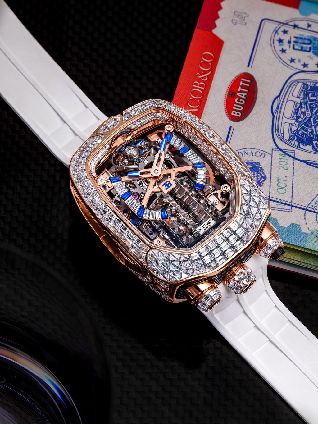 Limited Edition Jacob & Co. Bugatti Chiron Tourbillon Baguette watch (G00)