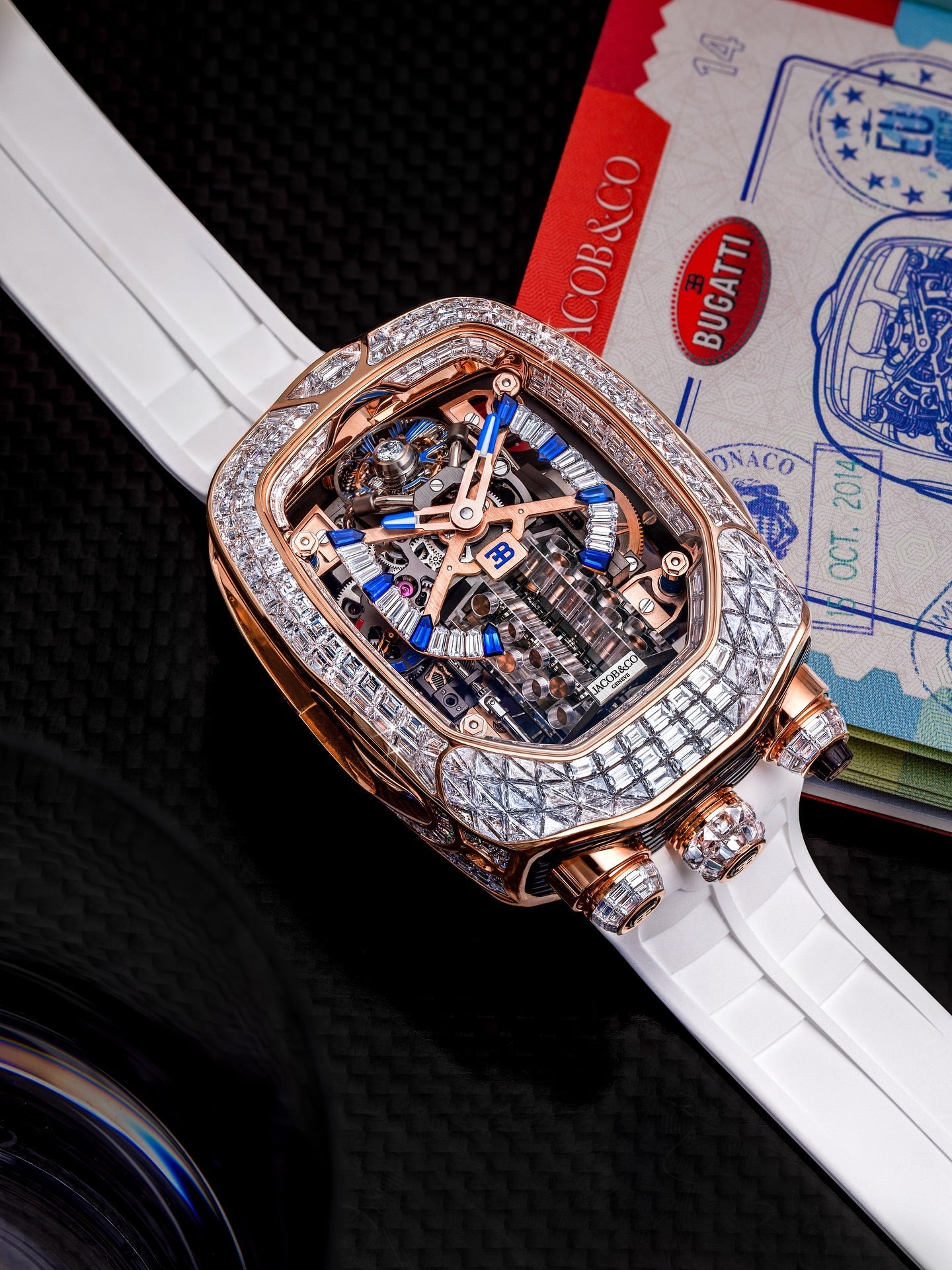 Limited Edition Jacob & Co. Bugatti Chiron Tourbillon Baguette watch (G00)