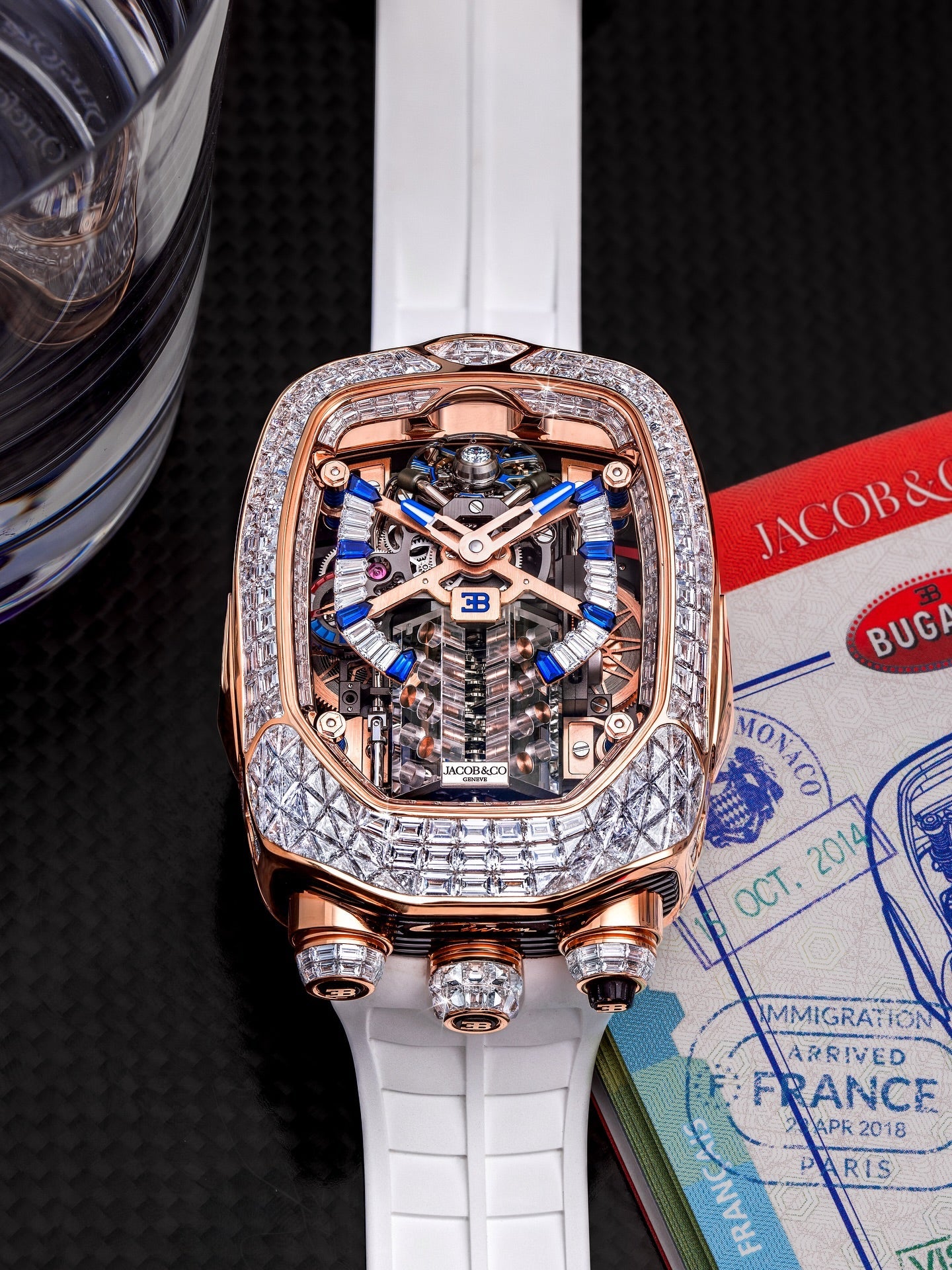 Limited Edition Jacob & Co. Bugatti Chiron Tourbillon Baguette watch (G00)