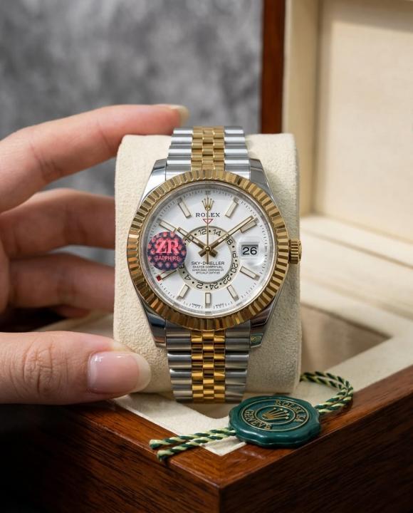 This Rolex Sky-Dweller Ref. 336933 features a white dial paired